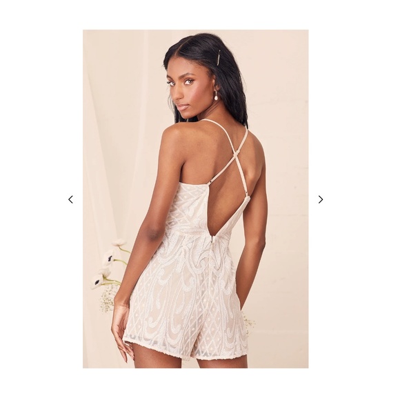Lulu's Catch a Spark White and Beige Sequin Romper - Picture 6 of 8